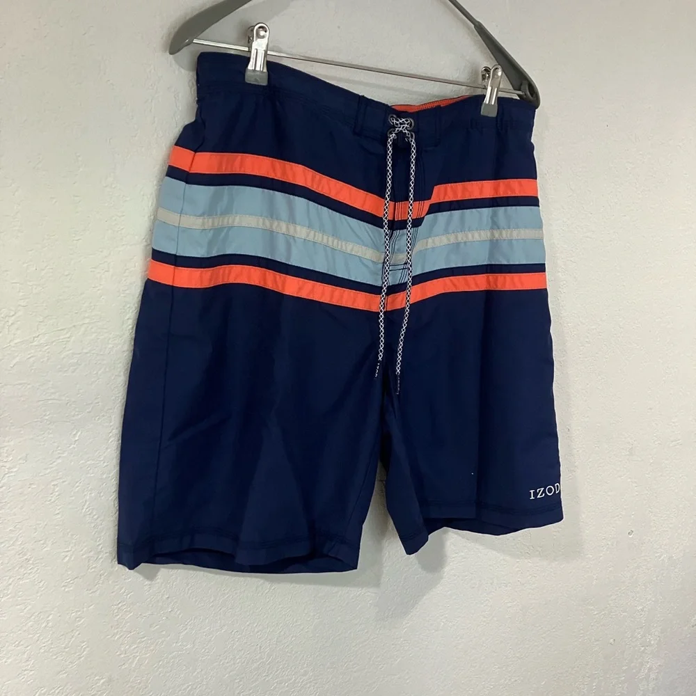 IZOD Men’s large swim trunks swimsuit bottoms blue orange beach vacation pool